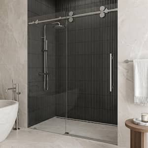 Elan 56 to 60 in. W x 74 in. H Frameless Sliding Shower Door in Stainless Steel in 3/8 in. (10 mm) Clear Glass
