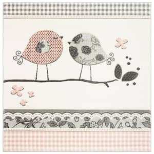 Carousel Kids Pink/Ivory 4 ft. x 4 ft. Square Floral Animal Print Area Rug