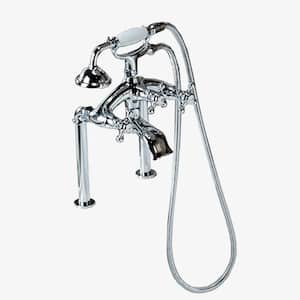 Wall-Mount Adjustable Centers 3-Handle Bathtub Faucet with Handshower and Hose in Brushed Nickel