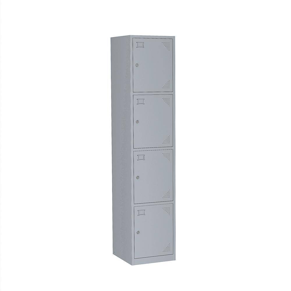 Steel Locker Storage with 4 Tiers 4 Key  Air Holes Doors Light Gray Color 