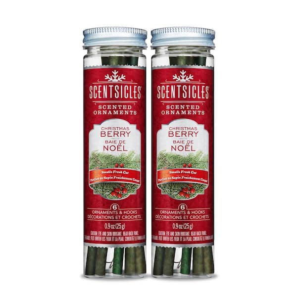 ScentSicles Scented Ornaments, 6ct Bottle, Christmas Berry, Fragrance-Infused Paper Sticks, 2 Pack