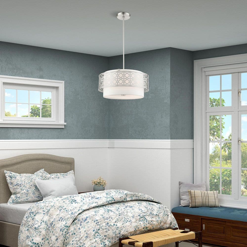 Nickel Drum Pendant Light with Latticework Shade