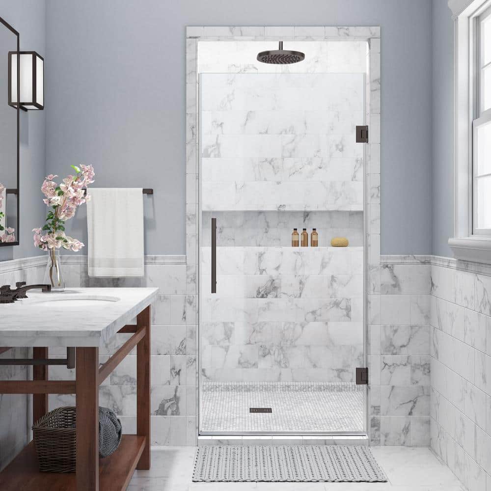 Kinkade 32" x 72" Frameless Clear Glass Shower Door with Bronze Hardware