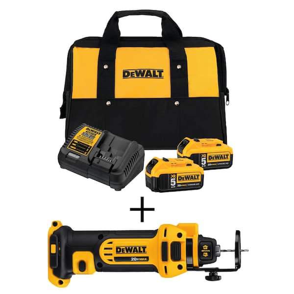 DEWALT 20V MAX Cordless Drywall Cut-Out Tool, (2) 20V MAX XR Premium Lithium-Ion 5.0Ah Batteries, and Charger