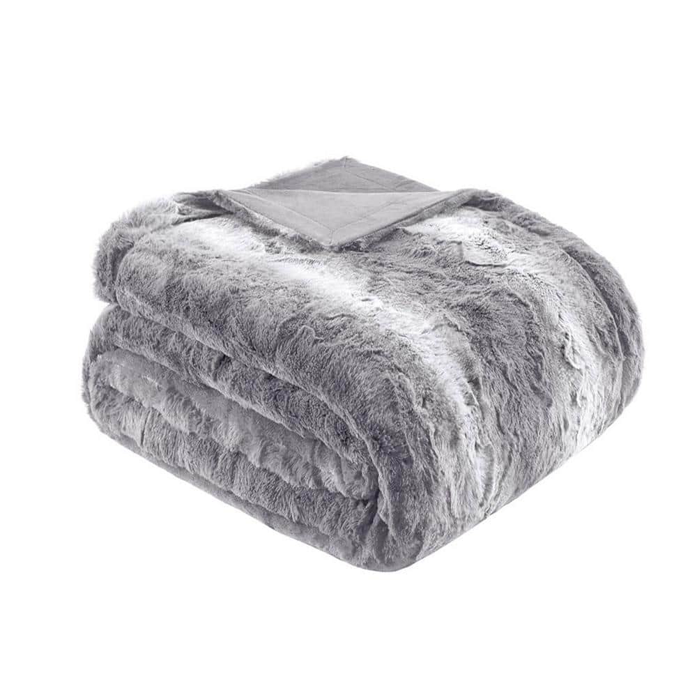 Luxurious Gray 60"x70" Reversible Faux Fur Throw Blanket