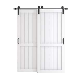 72 in. x 84 in. (Double 36 in. Doors) White, MDF and DIY Painted, Finished Double H-Frame Sliding Barn Door Hardware Kit