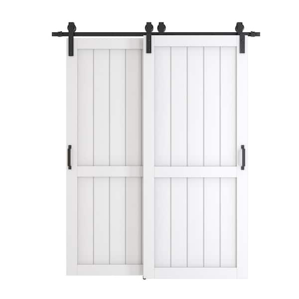TENONER 72 in. x 84 in. (Double 36 in. Doors) White, MDF and DIY Painted, Finished Double H-Frame Sliding Barn Door Hardware Kit