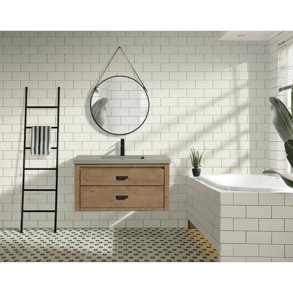 Kane 36" Weathered Fir Floating Bathroom Vanity with Cement Countertop