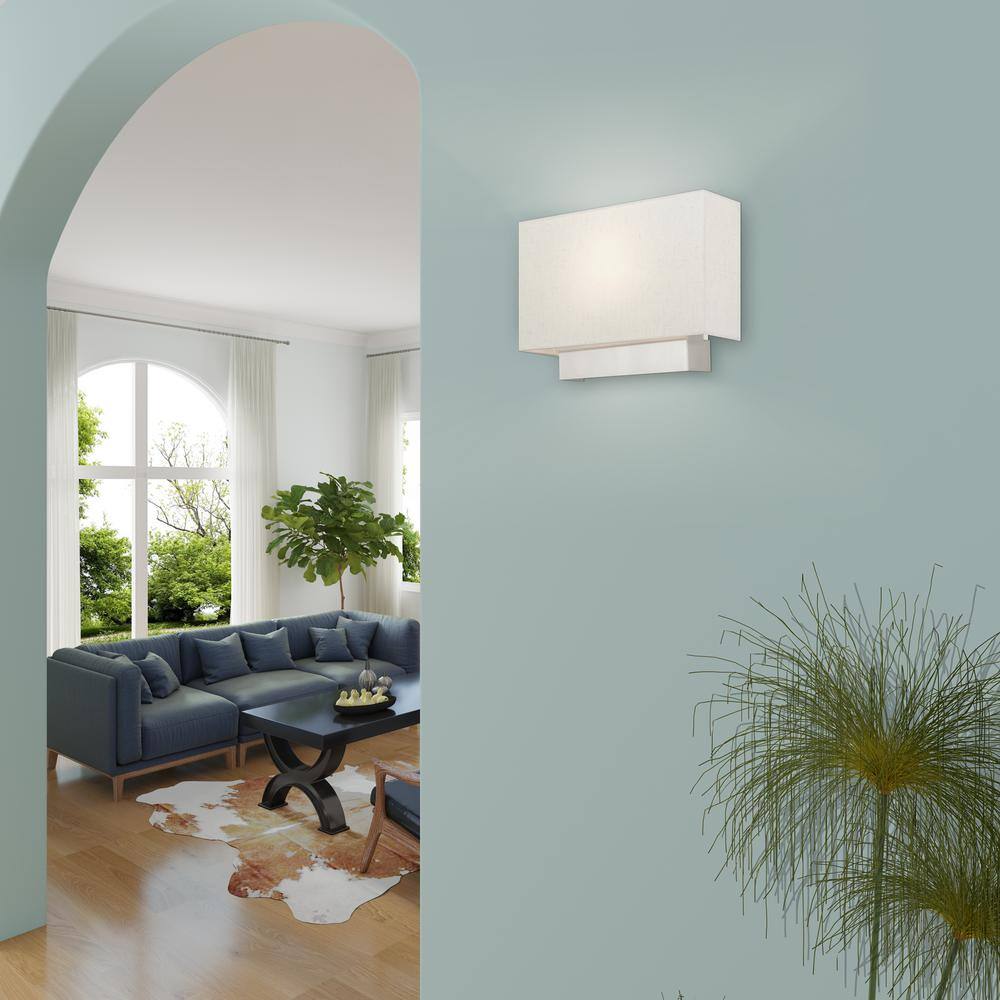 Meadow Brushed Nickel Modern 1-Light ADA Sconce with Oatmeal Shade