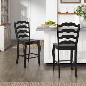 Antique Black French Ladder Back Wood Counter Height Chair (Set of 2)