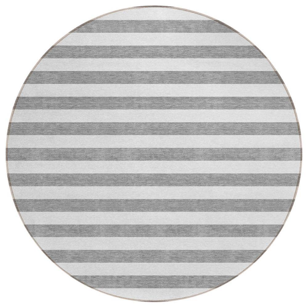 Gray and White 8 ft. Round Woven Striped Polyester Round Indoor/Outdoor Area Rug price history on PriceWatchPro