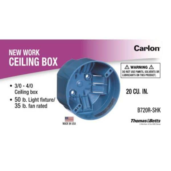 Carlon 4 In 20 Cu New Work Non Metallic Ceiling Fan Electrical Box With Mounting S B720r Shk - Electrical Ceiling Box For A Light Fixture