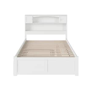 Newport White Full Platform Bed with Flat Panel Foot Board and Twin Size Urban Trundle Bed