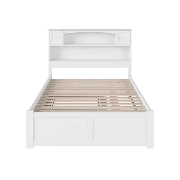 AFI Newport White Full Platform Bed with Flat Panel Foot Board and Twin ...