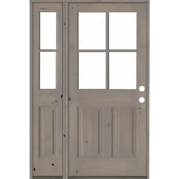 Krosswood Doors 46 in. x 80 in. Knotty Alder Left-Hand/Inswing 4-Lite Clear Glass Grey Stain Wood Prehung Front Door with Left Sidelite