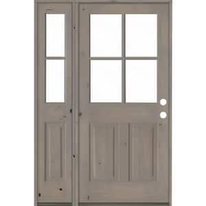 50 in. x 80 in. Knotty Alder Left Hand 4-Lite Clear Glass Grey Stain Wood Prehung Front Door with Left Sidelite