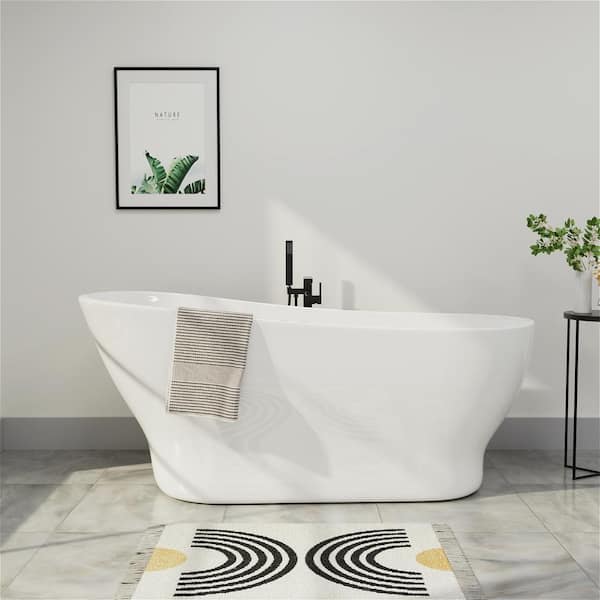 Mokleba 59 in. Acrylic Classic Design Slipper Freestanding Bathtub with uCPC Certificated in White Soaker Tubs
