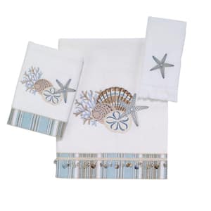 3-Piece White By the Sea Cotton Towel Set