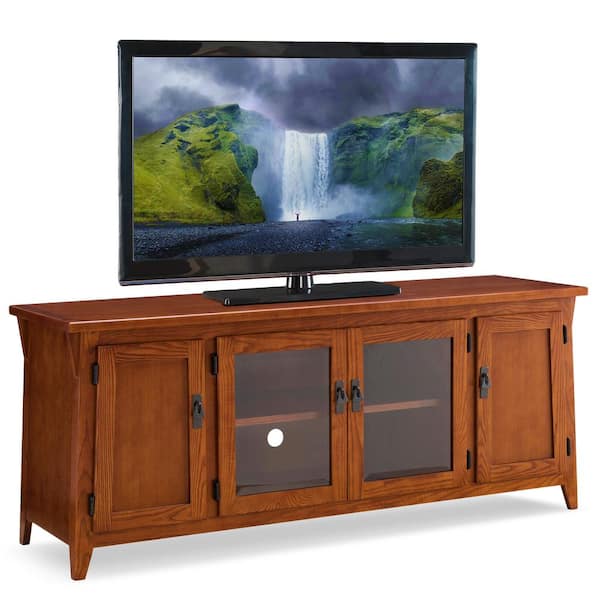 Leick Furniture Canted Side Mission Oak 60" Four Door TV Console