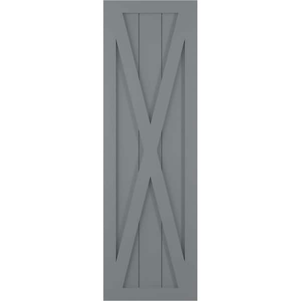 Ekena Millwork 15 in. x 32 in. True Fit PVC Single X-Board Farmhouse Fixed Mount Board and Batten Shutters Pair in Ocean Swell