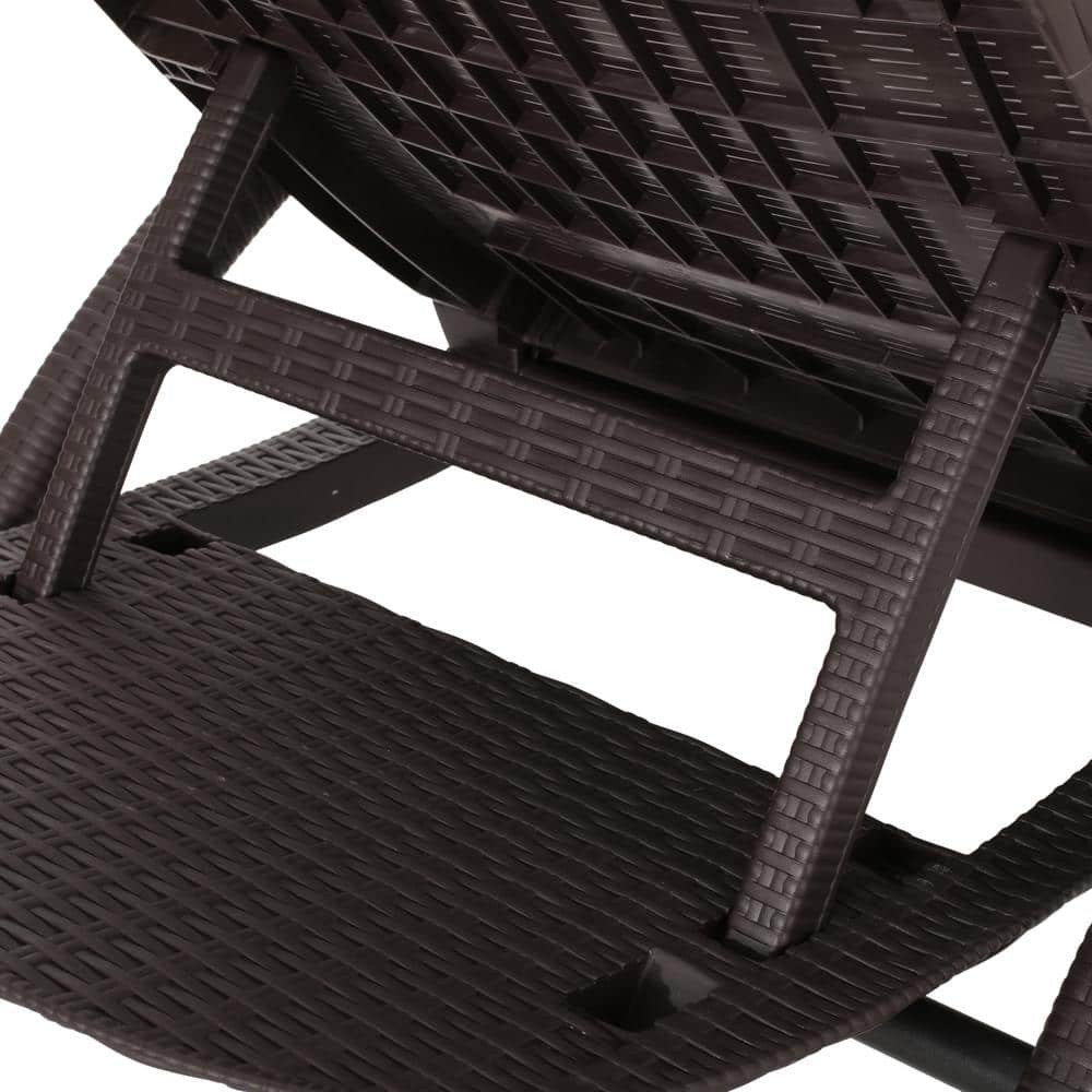 Dark Brown Faux Wicker Outdoor Chaise Lounge with Arms