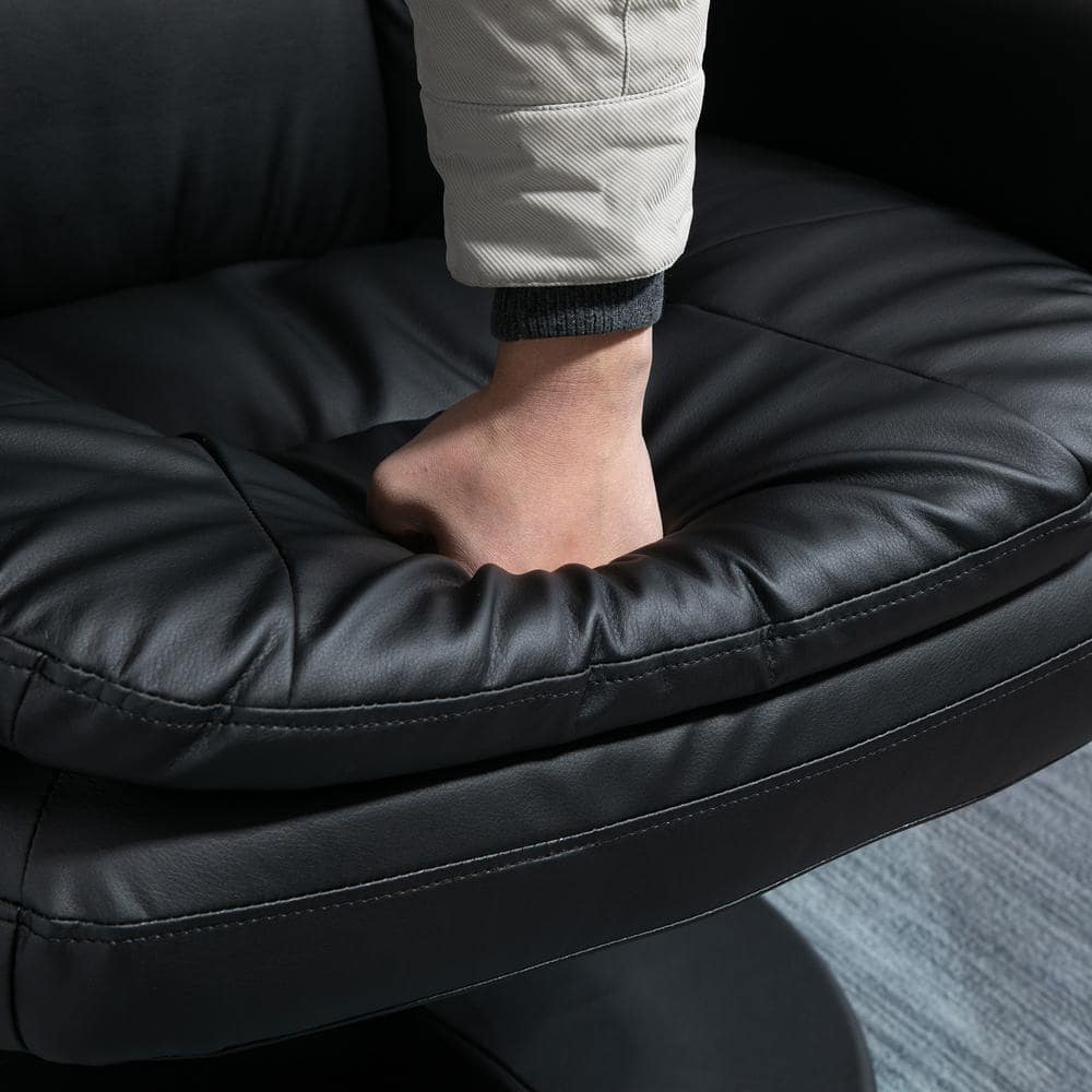 Black Faux Leather Swivel Recliner with Ottoman