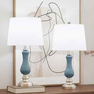 Odile 23 in. Light Blue Table Lamp Set with White Linen Shade (Set of 2)