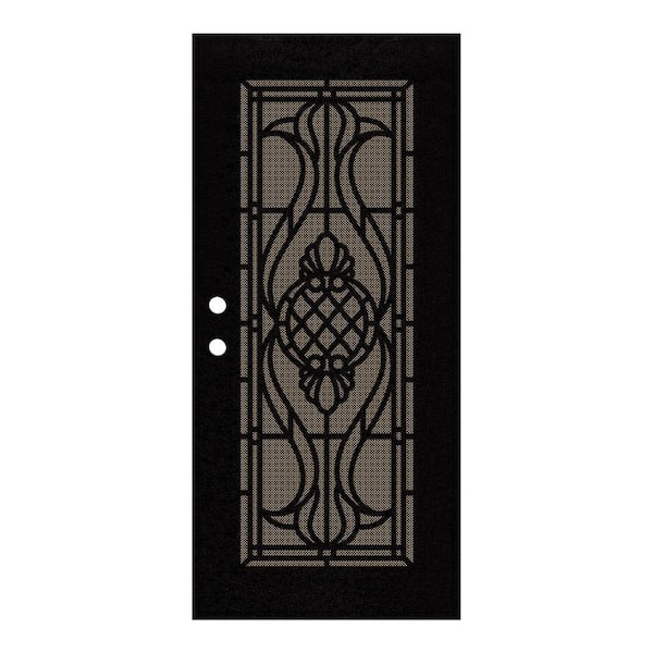 Unique Home Designs 30 in. x 80 in. Manchester Black Left-Hand Surface Mount Security Door with Brown Perforated Metal Screen