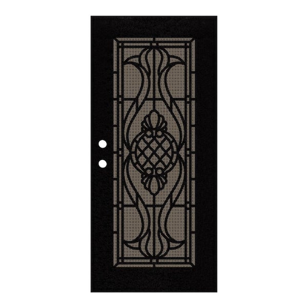 Unique Home Designs 36 in. x 80 in. Manchester Black Left-Hand Surface Mount Security Door with Brown Perforated Metal Screen
