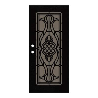 Manchester 30 in. x 80 in. Left Hand/Outswing Black Aluminum Security Door with Bronze Perforated Metal Screen