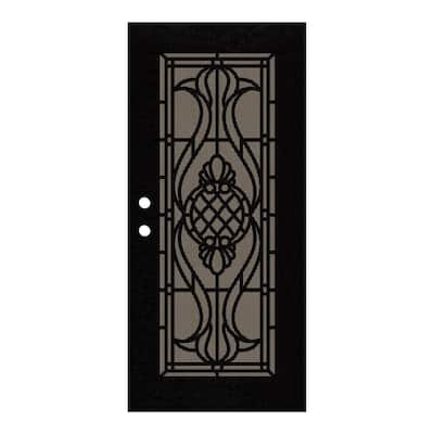Manchester 36 in. x 80 in. Left Hand/Outswing Black Aluminum Security Door with Bronze Perforated Metal Screen