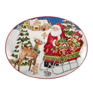 Santa's Workshop 16 in. Multicolored Earthenware Oval Platter