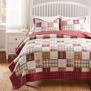 Oxford Plaid Red 3-Piece Cotton King/Cal King Quilt Set
