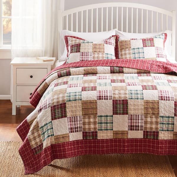 Oxford 3-Piece Red Plaid Cotton Full/Queen Quilt Set