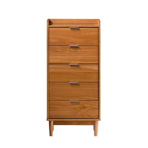 5-Drawer Caramel Solid Wood Mid-Century Modern Dresser with Tray Top