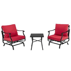 3-Piece Metal Patio Conversation Set Patio Rocking Chair Set with Coffee Table Red