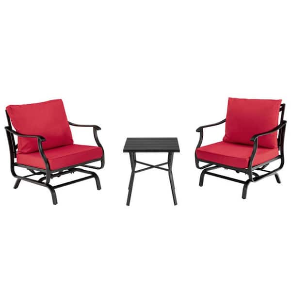 Clihome 3-Piece Metal Patio Conversation Set Patio Rocking Chair Set with Coffee Table Red