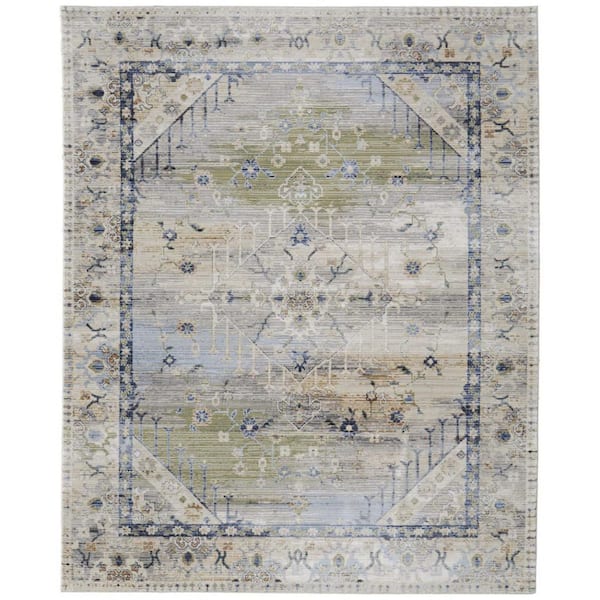 HomeRoots 7 ft. x 10 ft. Ivory, Green, Blue Abstract Area Rug