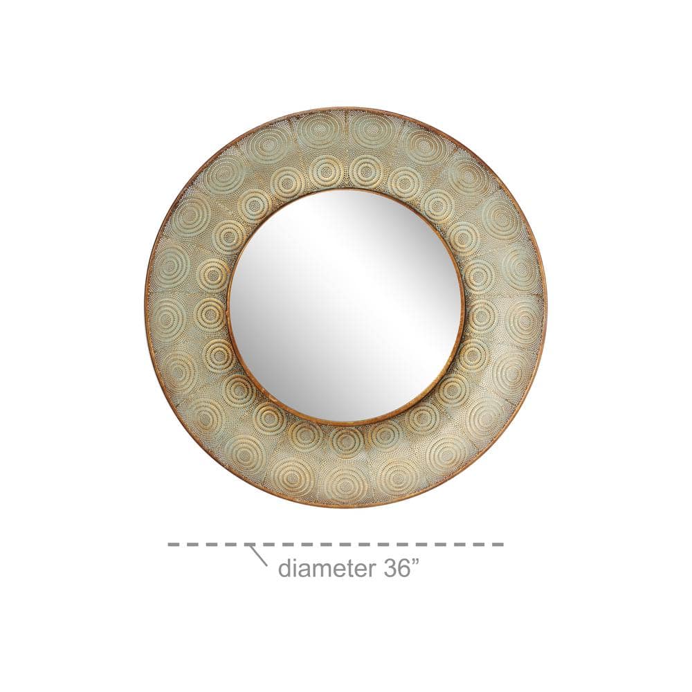 36" Round Gold Metal Wall Mirror with Eclectic Circle Designs