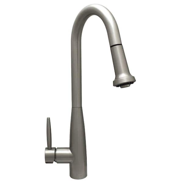 Whitehaus Collection Jem Collection Single-Handle Pull-Down Sprayer Kitchen Faucet in Brushed Nickel