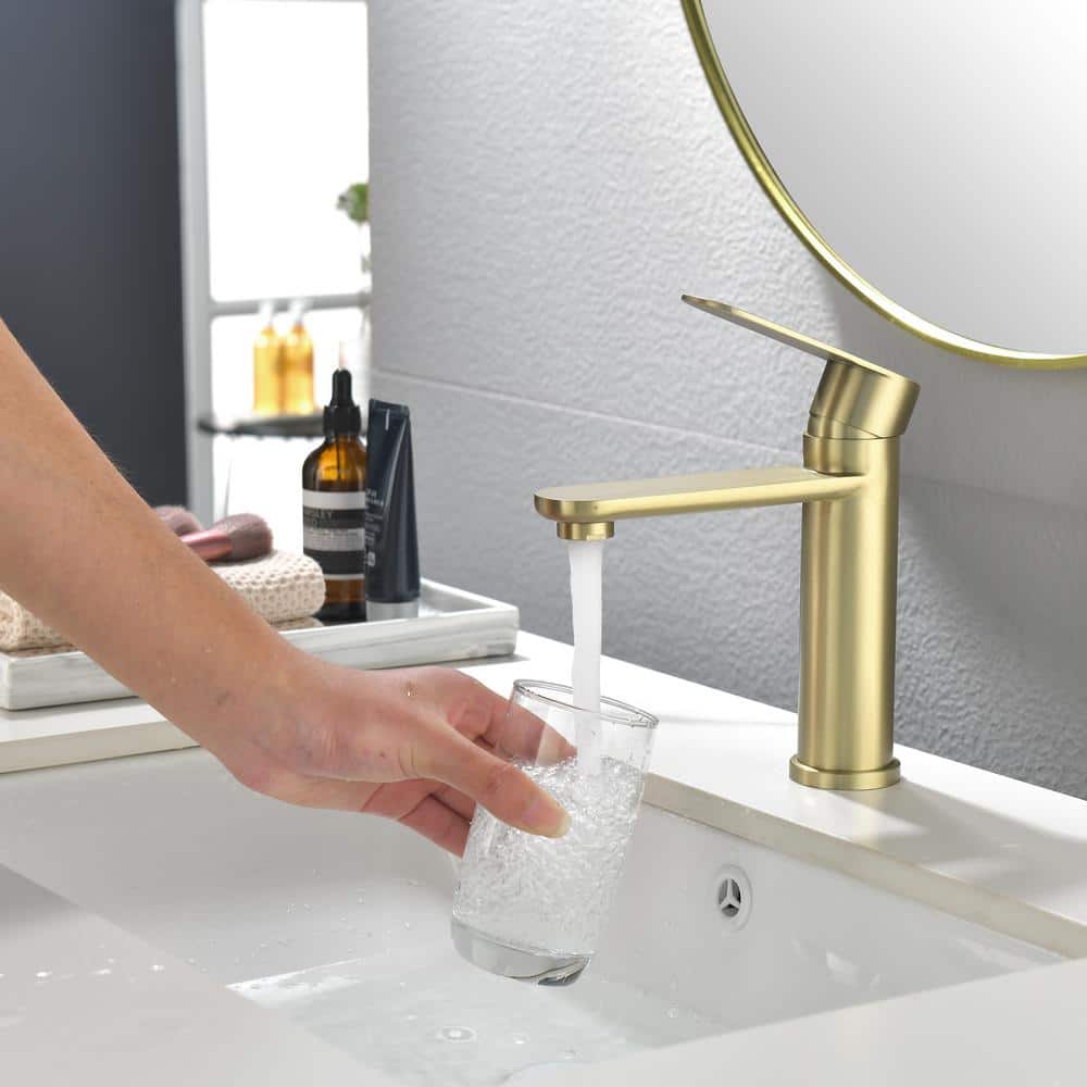 Brushed Gold Single Handle Brass Bathroom Faucet