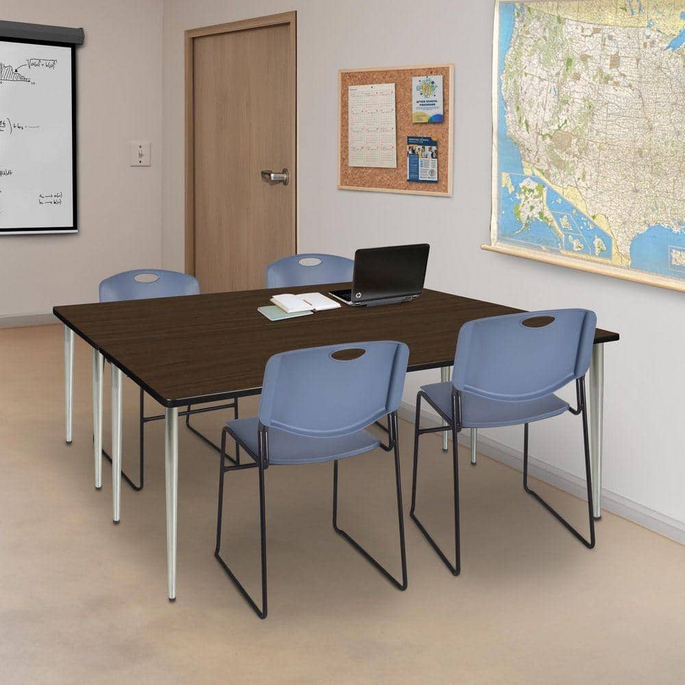 Kahlo 72 in. x 24 in. Neo Walnut Top Training Seminar Table Desk, Chrome Tapered Legs