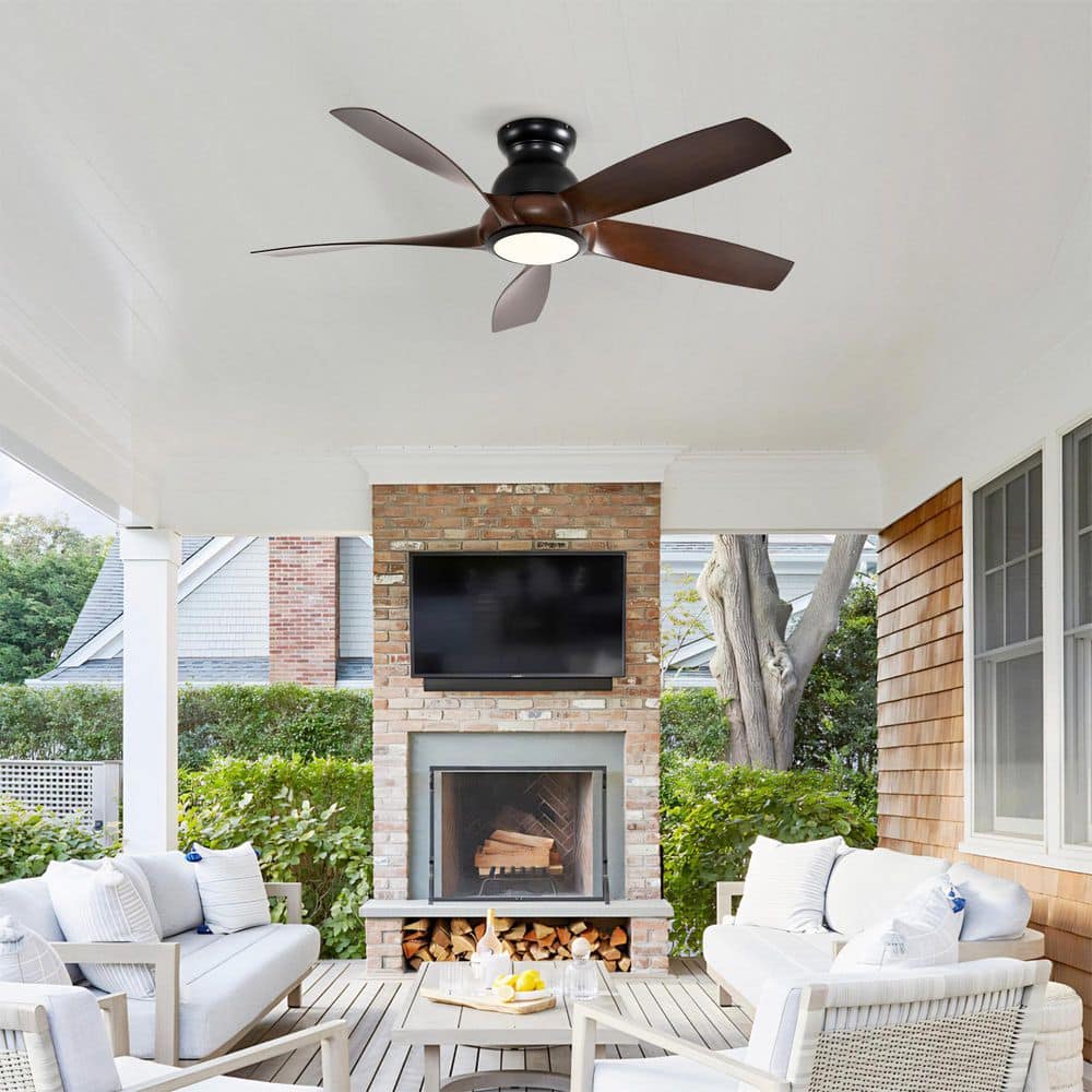 56 in. Black 5 ABS Blades Flush Mount Standard Ceiling Fan with 3 Color LED Light and Remote Included price history on PriceWatchPro
