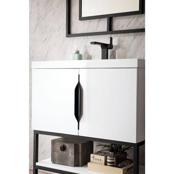 Columbia 31.5 in. W x 15.4 in. D x 35.4 in. H Single Vanity Glossy White and White Glossy Composite Stone Top