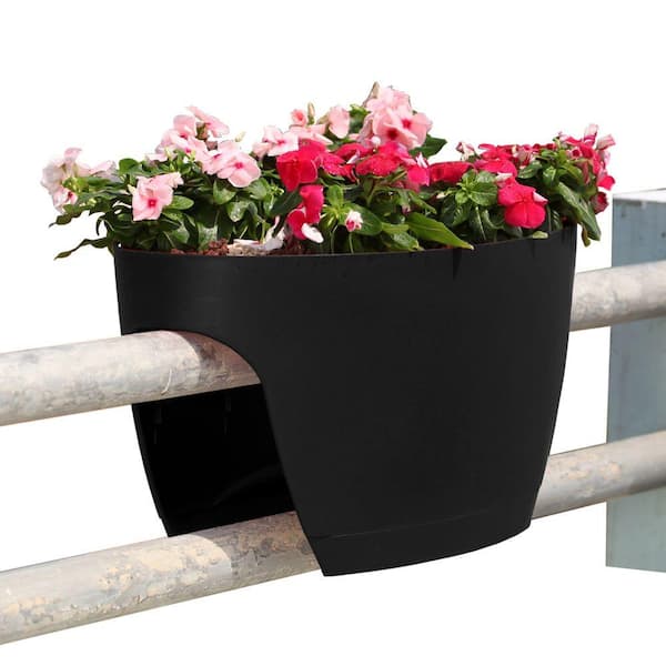 Greenbo XL Deck Rail Planter Box with Drainage Trays, 24 in., Color Black - Set of 2