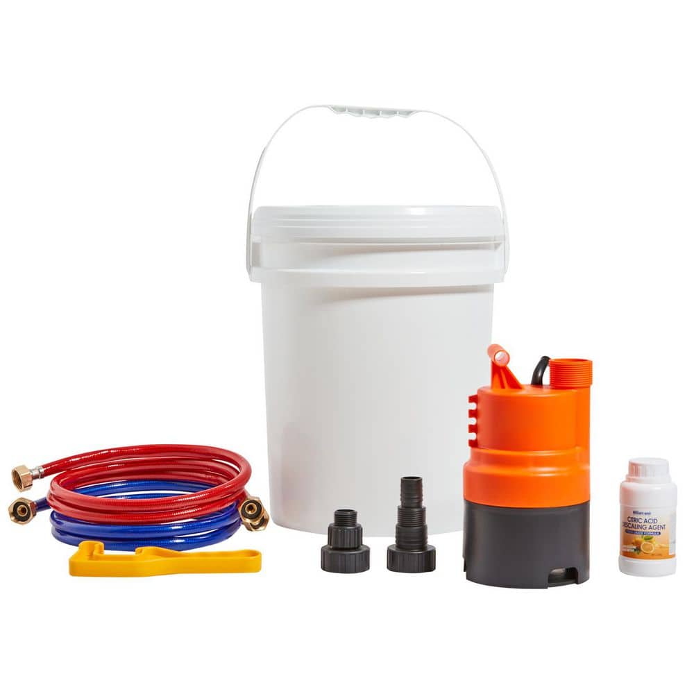 Tankless Water Heater Flushing Kit, Includes Efficient Pump & 5 Gallon Pail, 2 Hoses, Descaling Powder, Wrench, Adapter price history on PriceWatchPro
