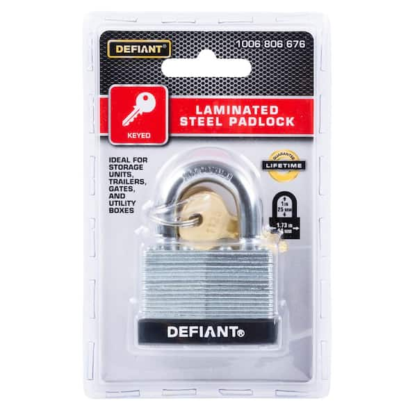 Defiant 44 mm 1 in. Laminated Steel Shackle Keyed Padlock (Includes 2 Keys)