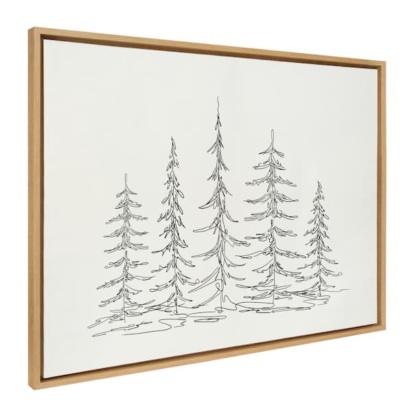 Kate and Laurel Minimal Evergreen Trees Line By Creative Bunch Studio, 1-Piece Framed Canvas Plants Art Print, 28 in. x 38 in.