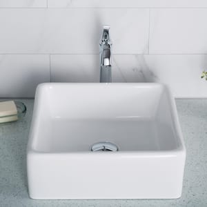 Square Ceramic Vessel Bathroom Sink in White