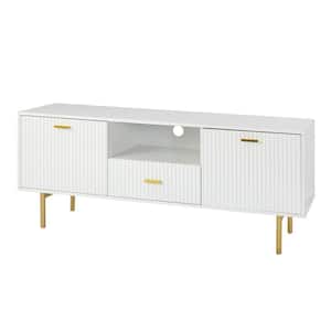 Idacio 57.7 in. W White TV Stand for TVs up to 65 in. with Drawer